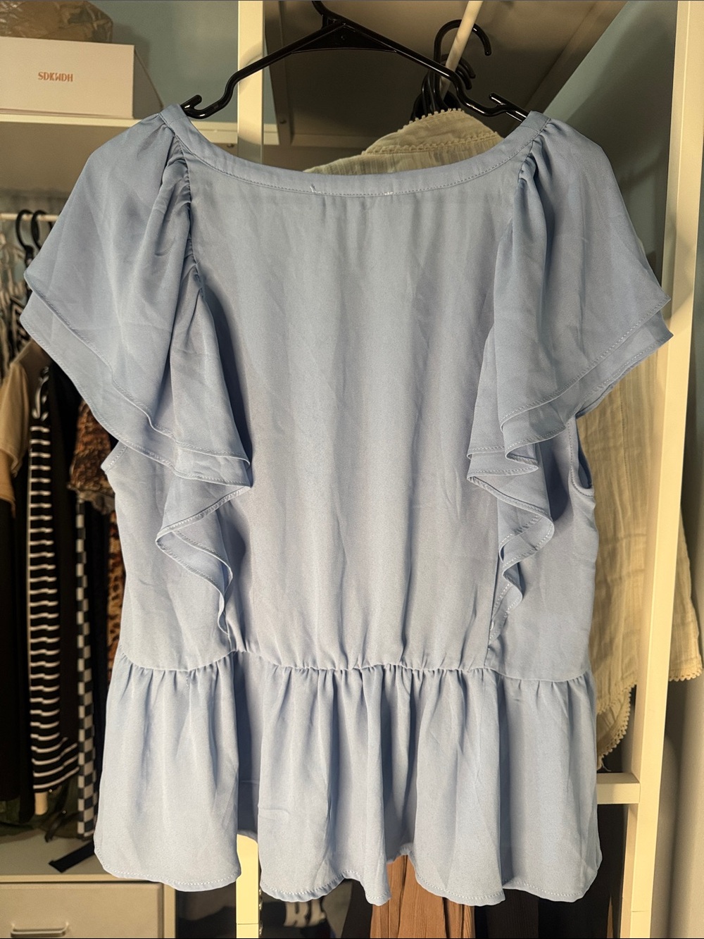Rose and Olive Pale Blue Pintuck Peplum Ruffle Top - Picture 3 of 3